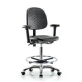 High Bench Chair Ben Chair, Poly, Hi, Med Bk, Chrm, AA CF Cast, Adjustable Arms, Blue, Black