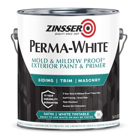 Interior/Exterior Paint, Satin, Water Base, White, 1 gal