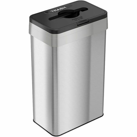 21 gal Rectangular Trash Can, Silver, Open Top, Stainless Steel, 10.25 in