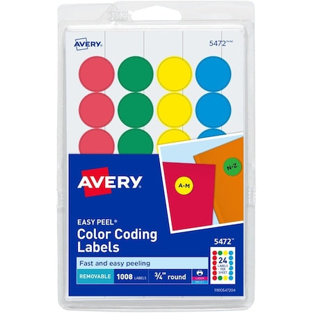 Label, 0.75", Round, Assorted, PK1008