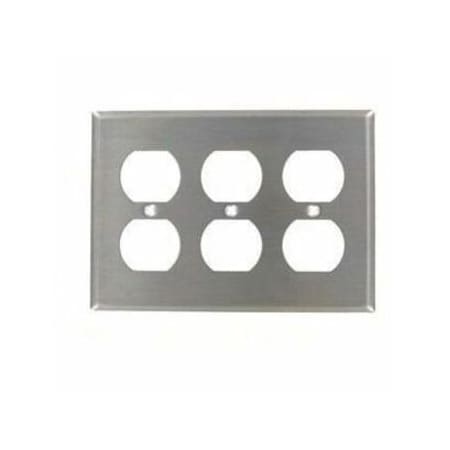 Receptacle Wall Plate, Number of Gangs: 3 Stainless Steel, Silver