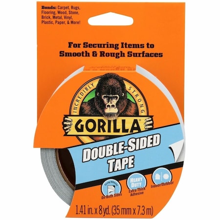 Double Sided Film Tape: 1 3/8 in Roll Wd, 8 yd Roll Lg, 14 mil Thick, Rubber, Gray