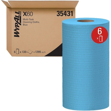 General Clean X60 Multi-Task Cleaning Cloths, Small Roll, Blue, 130 Sheets/Roll, 6 PK