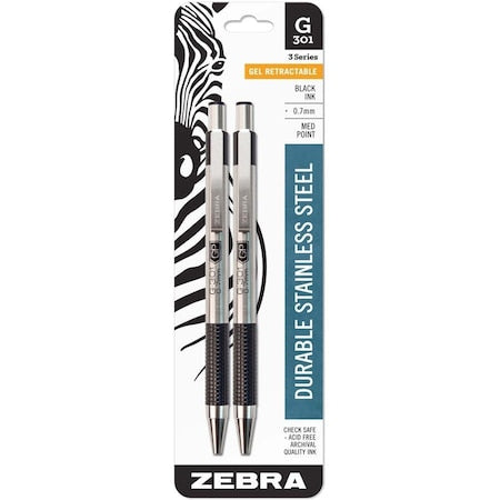 Retractable Gel Pen, Medium 0.7 mm, Black PK2