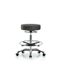 Vin Stool without Back Chr-High Bench Ht with Chr Foot Ring and Casters in Charcoal Trailblazer Vin