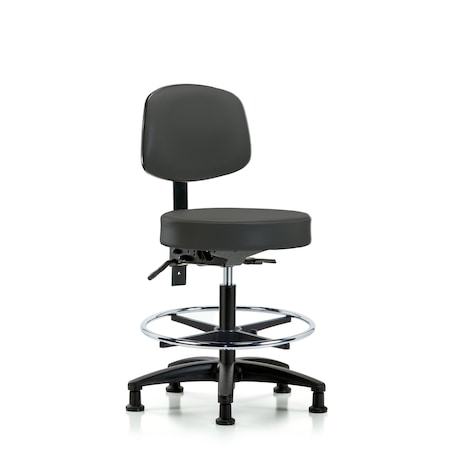 Vin Stool with Back-Medium Bench Ht with Chr Foot Ring and Stat Glides in Charcoal Trailblazer Vin