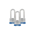 Keyed Padlock, Open, Rectangular Steel Body, Hardened Steel Shackle, 11/16 in W, 3 PK
