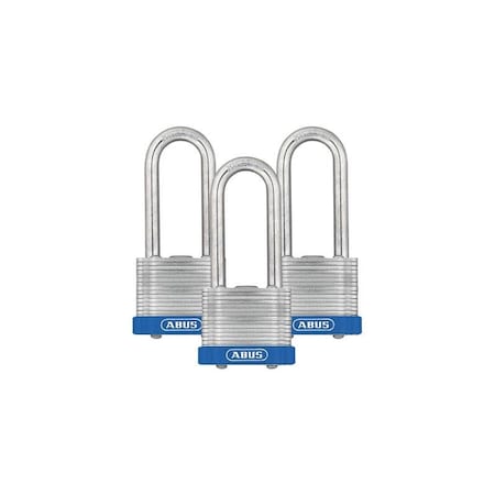 Keyed Padlock, Open, Rectangular Steel Body, Hardened Steel Shackle, 11/16 in W, 3 PK