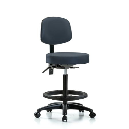 Vin Stool with Back-High Bench Ht with Seat Tilt, Black FR, andCasters in Imp Blue Trailblazer Vin