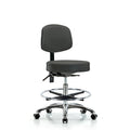 Vin Stool with Back Chr-Medium Bench Ht with Chr Foot Ring and Casters in Charcoal Trailblazer Vin