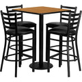 Square Natural Bar Table, Square w/Blk Seats, 30", Laminate Top, Wood Grain