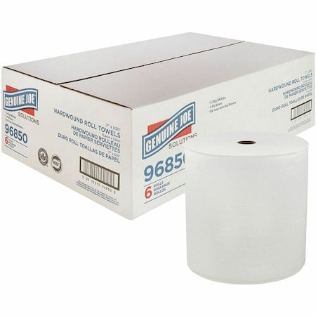 Genuine Joe Hardwound Paper Towels, 1 Ply, Continuous Roll Sheets, 850 ft, White, 6 PK