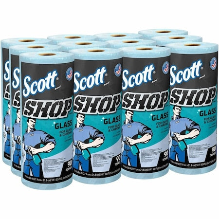 Shop Towels Glass, Blue Shop Towels for Glass and Mirrors, 90 Towels/Roll, 12 PK