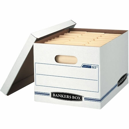 File Box, Corrugated Fiberboard, 12.75" W, 13.25" D, 10.5" H, Lift-Off Lid Closure, White/Blue