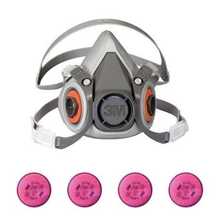Half Mask Respirator Kit: Includes 4 Filters, Nuisance Acid Gas/P100, Magenta, 6000 Series, Size M