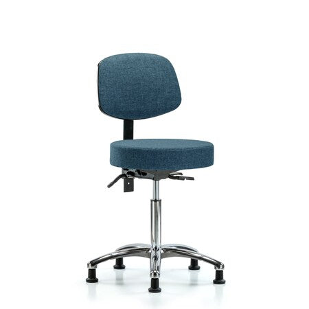 Rutledge Fab Stool with Back Chrome - Med Bench Height with Seat Tilt and Stat Glides in Blue Fab