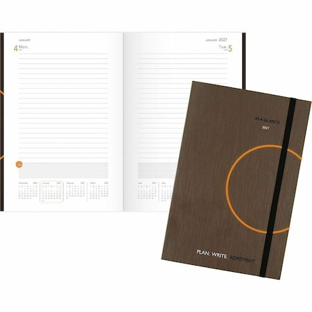 One-Day-Per-Page Planning Notebook, 9 x 6, Dark Brown/Orange Cover, 12-Month (Jan to Dec): 2025