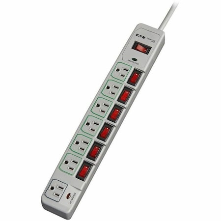 Outlet Strip, Surge, 7 5-15R, 5-15P, 6 ft., Gray