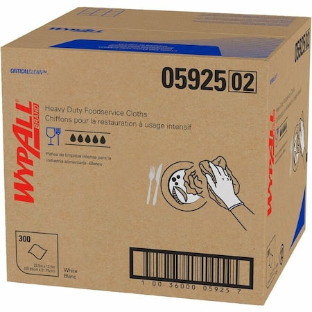 WypAll CriticalClean Foodservice Cloths (05925), Quarterfold Towels, White (300 Sheets/Box, 1 Box)