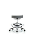Rutledge Fab Stool without Back Chr-Med Bench Height with Chr Foot Ring and Casters in Gray Fab