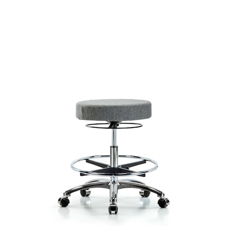 Rutledge Fab Stool without Back Chr-Med Bench Height with Chr Foot Ring and Casters in Gray Fab