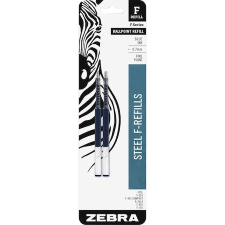 Zebra Pen STEEL 7 Series F Refill Bold Point Ballpoint - Fine Point - Blue Ink - 2-/ Pack