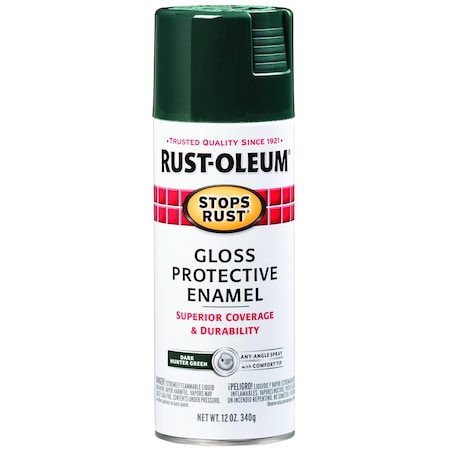 Spray Paint, Hunter Green, Gloss, Solvent, 12 oz.