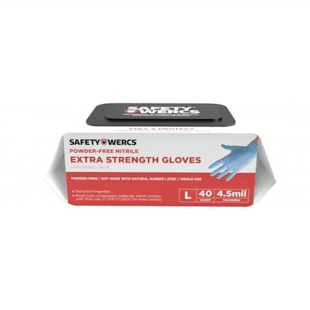 Disposable Gloves, 3 mil Palm, Nitrile, Powder-Free, (AQL)1.5, 40 PK, Blue, L