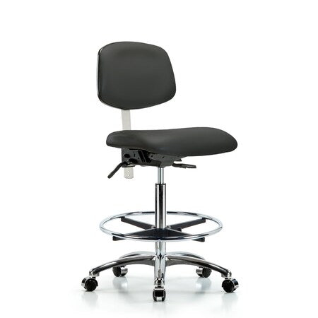 Clean Room Chair Hi Ben Chair, Vin, Chrm, CF, Cast, Gry, CL100, No Arms, 26" to 35-1/2" Height, Vinyl