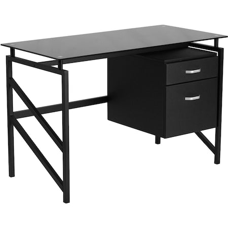 Glass Desk Office Desk, 22-1/2" D X 30" H, 46" W X Metal, Table Top: Glass, Black