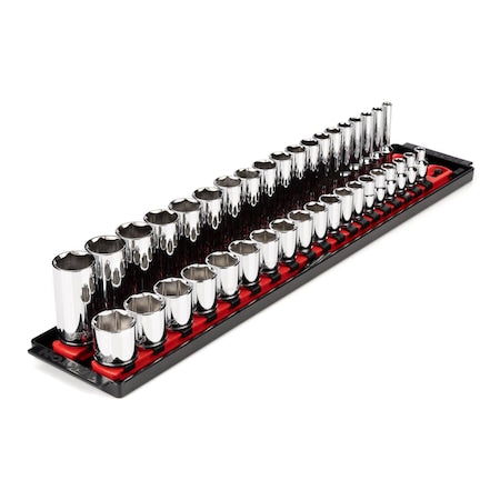 3/8 Inch Drive 6-Point Socket Set with Rails and Tray, 38-Piece 6-24 mm