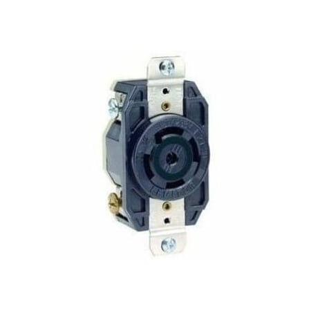 Flanged Locking Receptacle, L23-30R, 30 A, 347/600V AC, Three Phase, 4 Pole, Flush Mount, Black