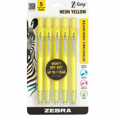 Retractable Highlighter Neon Yellow, PK5