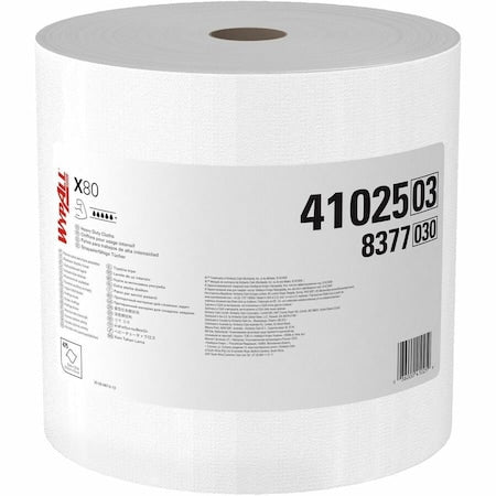 WypAll PowerClean X80 Heavy Duty Cloths 41025, Jumbo Roll, Extended Use Towels, White, 455 Sheets/Roll
