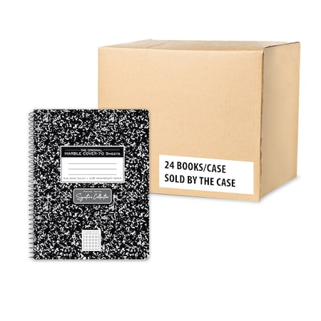 Case of Signature Black Marble Comp Notebooks, WB Spiral, Graph 70 sht Premium 20lb Paper, 9.75"x7.5", PK24