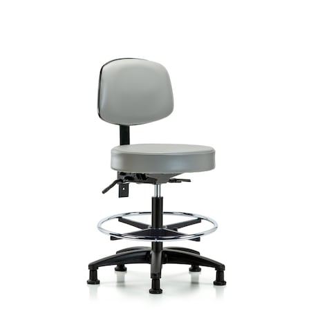 Vin Stool with Back-Medium Bench Ht with Chr Foot Ring and Stationary Glides in Dove Trailblazer Vin