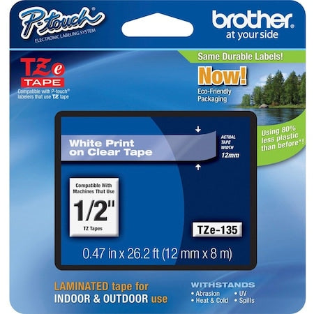 Adhesive TZ Tape (R) Cartridge 0.47"x26-1/5ft., White/Clear
