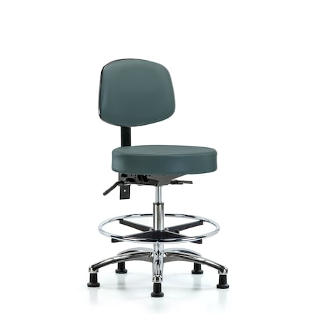 Vin Stool with Back Chr-Med Ben Ht with Seat Tilt,ChrFR,andStat Glides in Col Blue Trailblazer Vin