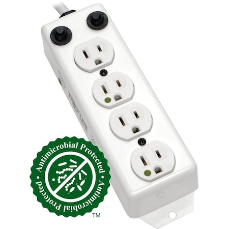 Outlet Strip, Rack Mounted, 4 5-15R-HG, 5-15P-HG, 7 ft., White