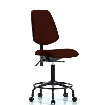 Medium Bench Chair No Arms, 23"" to 31"" Height, Vinyl, Burgundy