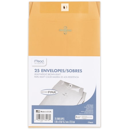 Clasp Envelopes, Office Pak, 6in x, PK 25