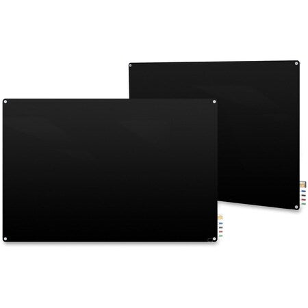 Dry Erase Board, Glass, 24 in, 36 in, No Frame Frame, Black, Gloss