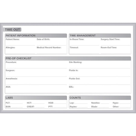 Time Out Board, Steel, 18 1/2 in, 24 1/2 in, Aluminum Frame, White/Gray, Matte