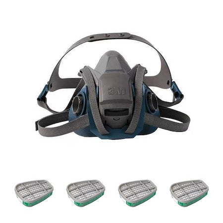 Half Mask Respirator Kit: 4 Chemical Cartridges Included, Green Color, (AM), (MA), Bayonet, Size M