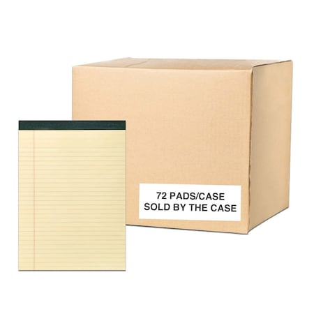 Case of Legal Pads, 8.5"x11.75", 40 sheets of 15 lb Recycled Canary Paper Per Pad, Micro-Perforated, PK72