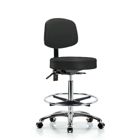 Vin Stool with Back Chr-High Bench Height with Seat Tilt, Chr FR, andCasters in Black Trailblazer Vin