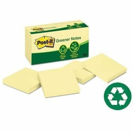 Recycled Sticky Notes, 3x3 In., YW, PK12