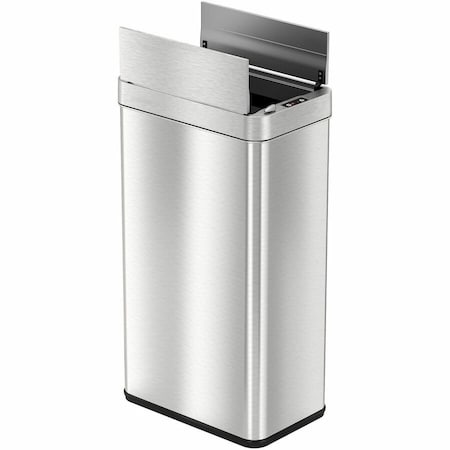 18 gal Rectangular Indoor Metal Can, Silver, Touchless Sensor Lid, Stainless Steel, 10.4 in