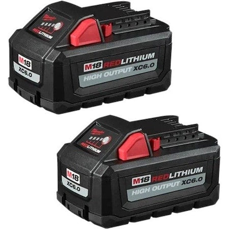 M18 REDLITHIUM XC6.0 Battery, 6.0Ah, Extended Capacity, 18V, Li-Ion, Batteries (2-Pack)