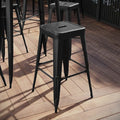 4PK 30"H Backless Distressed Black Metal Barstool